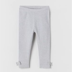 NWT Grey Marl Crochet Bow Knit Ribbed Leggings